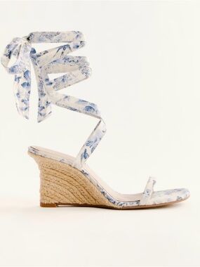 Reformation Camilla Navy Floral Print Wedge Sandals